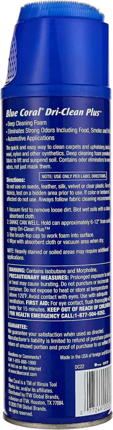 Blue Coral DC22 Upholstery Cleaner Dri-Clean Plus with Odor Eliminator, 22.8 oz. Aerosol - Image 2