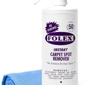 FOLEX Instant Carpet Spot Remover 32 oz – Powerful Stain Remover for Carpets, Upholstery & Rugs – Eliminates Pet Stains, Grease, Red Wine, Food, Makeup & More – With Reusable Cleaning Cloth - 1 Pack