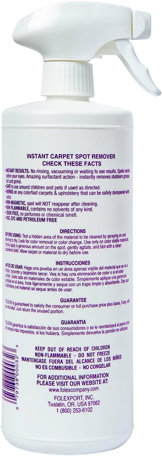 FOLEX Instant Carpet Spot Remover 32 oz – Powerful Stain Remover for Carpets, Upholstery & Rugs – Eliminates Pet Stains, Grease, Red Wine, Food, Makeup & More – With Reusable Cleaning Cloth - 1 Pack - Image 2