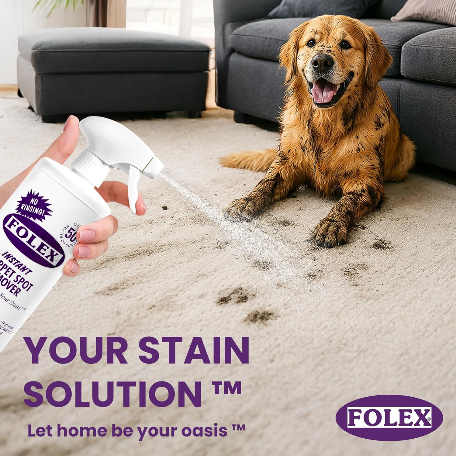 FOLEX Instant Carpet Spot Remover 32 oz – Powerful Stain Remover for Carpets, Upholstery & Rugs – Eliminates Pet Stains, Grease, Red Wine, Food, Makeup & More – With Reusable Cleaning Cloth - 1 Pack - Image 5