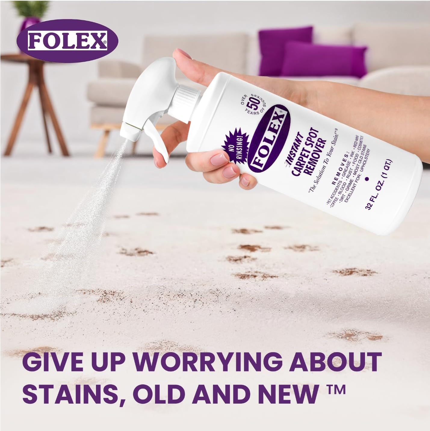 FOLEX Instant Carpet Spot Remover 32 oz – Powerful Stain Remover for Carpets, Upholstery & Rugs – Eliminates Pet Stains, Grease, Red Wine, Food, Makeup & More – With Reusable Cleaning Cloth - 1 Pack - Image 7