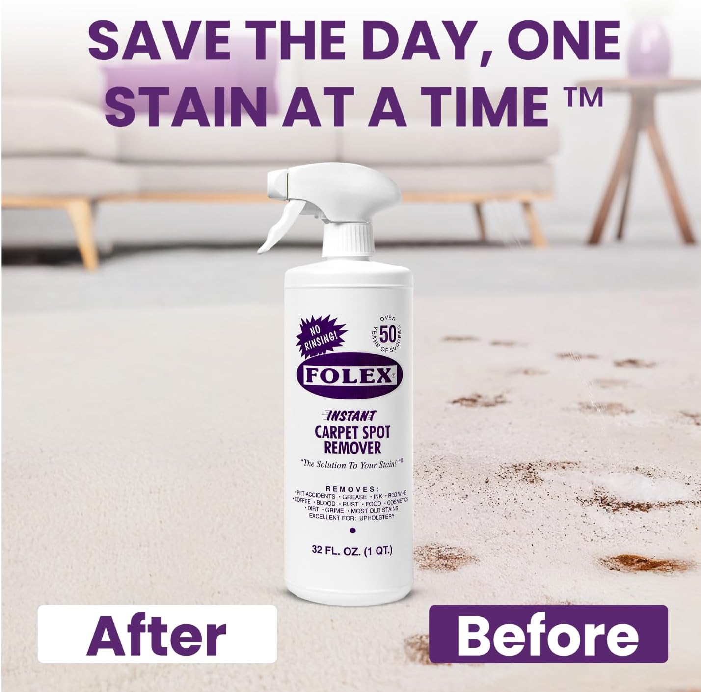 FOLEX Instant Carpet Spot Remover 32 oz – Powerful Stain Remover for Carpets, Upholstery & Rugs – Eliminates Pet Stains, Grease, Red Wine, Food, Makeup & More – With Reusable Cleaning Cloth - 1 Pack - Image 8