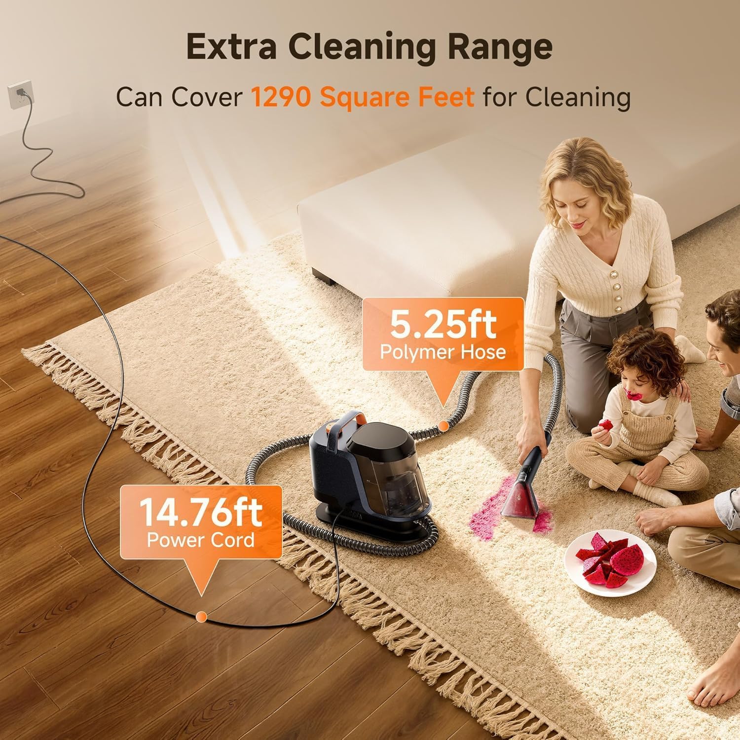 Uwant Carpet Cleaner Machine 18Kpa Powerful Suction, Portable Carpet Cleaner with Cleaning Tools&Self-cleaning Upholstery Cleaner for Cars,Sofa Set of 1 - Image 5
