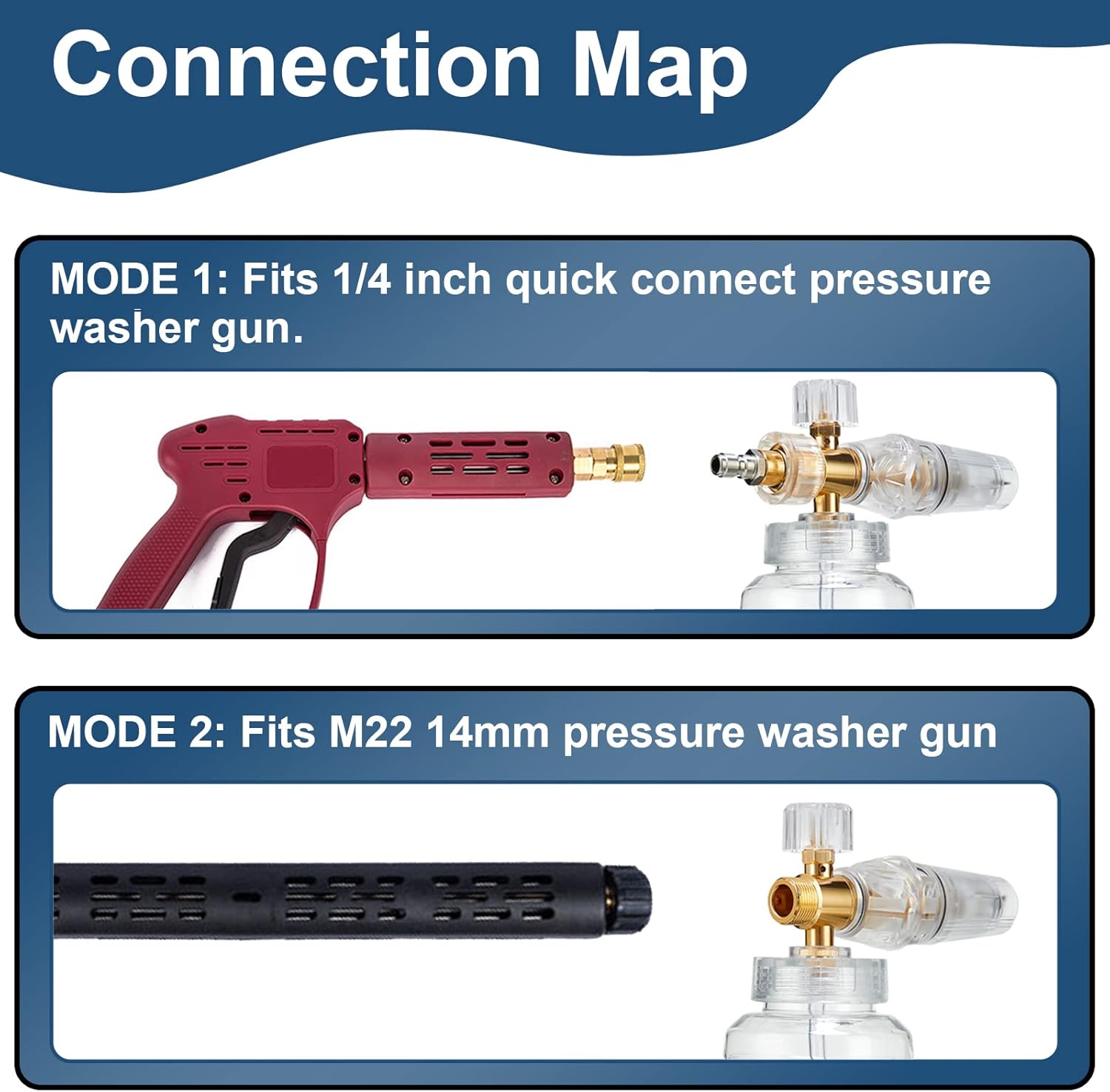 Raincovo Foam Cannon for Pressure Washer, Snow Clear Foam Cannon for Car Wash, Stainless Steel Filter, Adjustable Nozzle with M22 and 1/4 Inch Quick Connect, Additional 1.1 mm Orifice Nozzle - Image 6